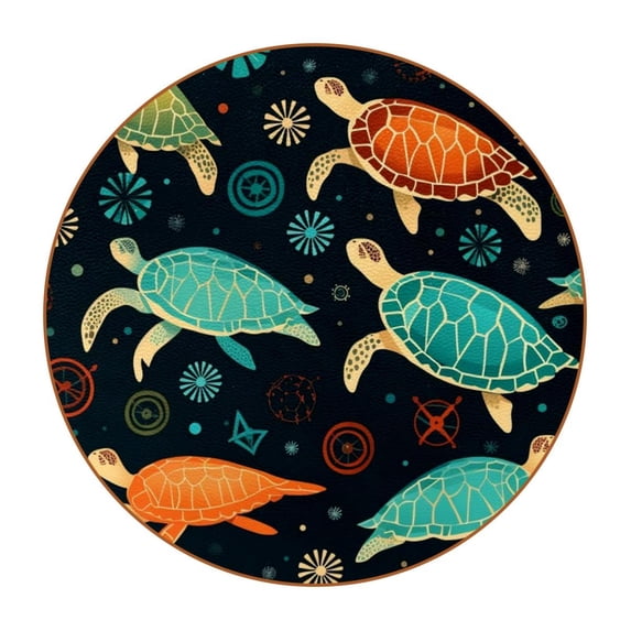 Turtle 6PCS Round Coasters, Microfiber Leather Drink Coasters, 11x11 cm/4.3x4.3 in, Set of 6 Mats for Drinks, Coasters for Cups and Mugs