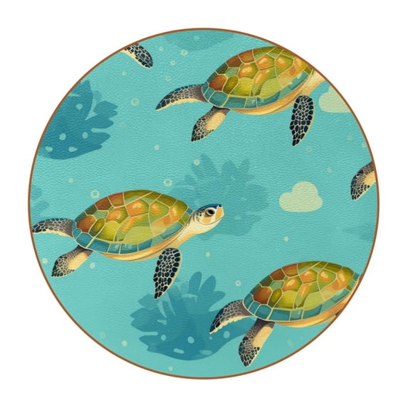 Turtle 6PCS Round Microfiber Leather Car Coasters, 11x11 cm/4.3x4.3 in - Set of 6 Drink Cup Holders for Car, Durable and Absorbent.