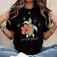 thumbnail image 1 of Turtle And Flower Live In The Moment Print T Shirt Women Casual Short Sleeve Top Summer Beach Style Fashion Tees, 1 of 4
