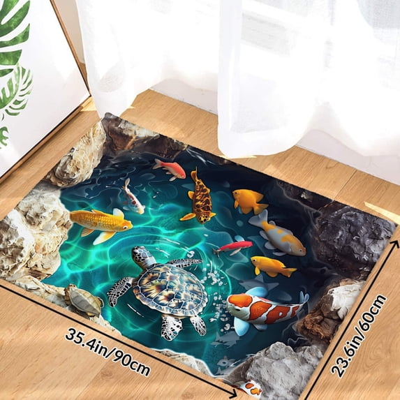 Turtle And Koi Fish Pond Soft Small Velvet Area Rugs Non Slip Indoor Floor Carpet for Living Room Bedroom Decor