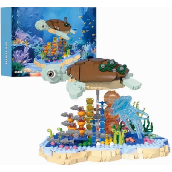 Turtle Aquarium Building Blocks Set, 1091PCS Ocean Themed Floating Turtle & Coral Reef Display Model, Creative Home Decor Building Kit for Adults & Kids
