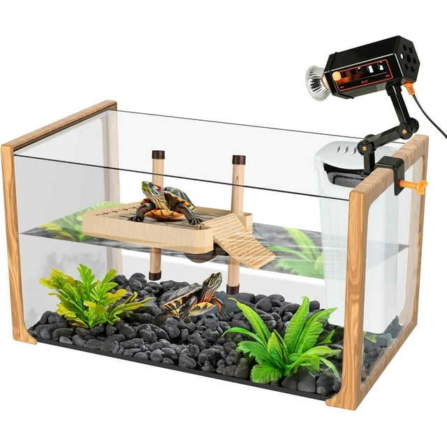 Turtle Aquarium Kit - New 2024 - Aquatic Turtle Tank with Filter and Light + Turtle Basking Platform, Small Turtle Tank for Baby & Juvenile Turtle, Perfect Turtle Starter Kit for Kids