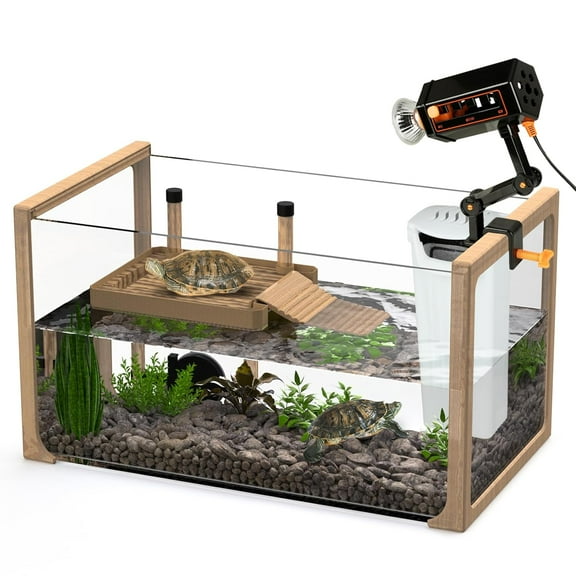 Turtle Aquarium Kit - New - Aquatic Tank with Filter, Light & Basking Platform - Perfect Starter Aquarium for Kids - Ideal for Baby and Juvenile Pets