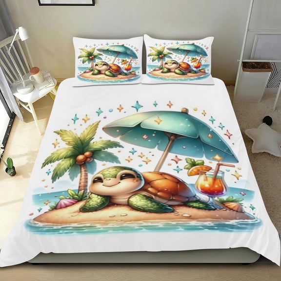 Turtle Baby Themed Bed Sheet Set Three Piece Set 53x79 Inches Comfortable And Skin Friendly Unique Design Creating A Star Studded Night