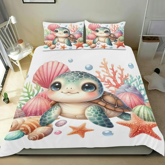 Turtle Baby Themed Bed Sheet Set Three Piece Set 53x79 Inches Comfortable And Skin Friendly Unique Design Creating A Star Studded Night