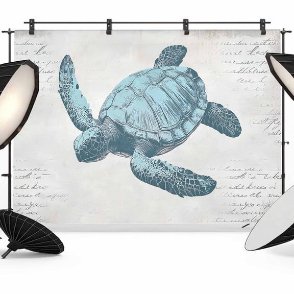 Turtle Backdrop for Photography, Blue Ocean Animal Vintage Texture Photo Backdrop Portrait Background Party Banner Photo Backgrounds for Studio Booth Props, 7x5ft