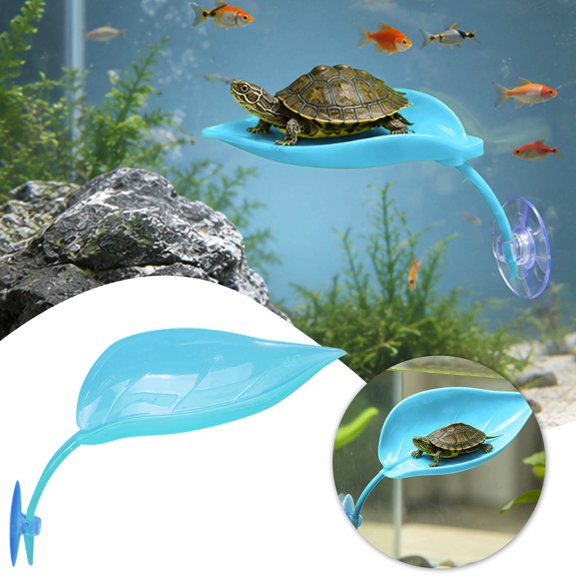 Turtle Basking Platform, 3PCS Tree Frog Tank Accessories, Leaf Shape Bearded Dragon Basking Platform with Suction Cups, Leopard Gecko Tank Accessories, Turtle Tank Decor (Light Blue)