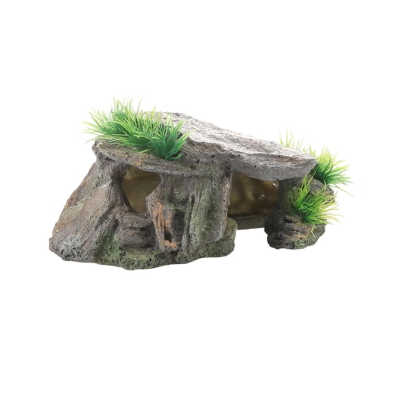 Turtle Basking Platform for Aquarium, Resting Terrace for Tortoise and Climbing Platform, Resin Realistic Stone Ornament for Fish Tank, Turtle Dock for Small Aquarium and Terrarium (B)