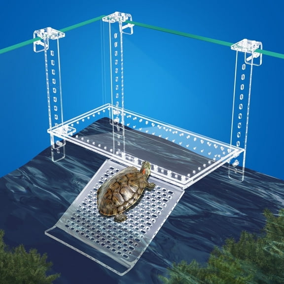 Turtle Basking Platform for Aquatic Turtle Docks for Basking with Slip-Resistant Ramp, Adjustable Direction Height for Tanks 0.3"-2" Thick, High Transparency Turtle Tank Basking Platforms Medium