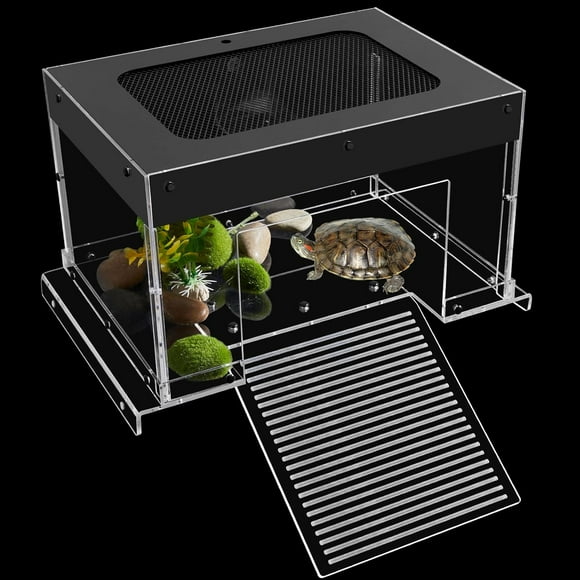 Turtle Basking Platform & Dock - Acrylic Turtle Ramp for 10/20 & 29/55 Gallon Tanks - Non-Slip Surface & Easy-Climb Design - Fits Standard Tanks Under 13in Width