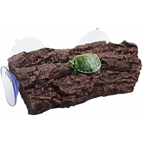 Turtle Basking Platform,Fish Tank Aquarium Tortoise Climbing Platform with 3 pcs Suction Cups,Float Resting Terrace for Frogs, Terrapins(Artificial Bark,Rock) (Brown)