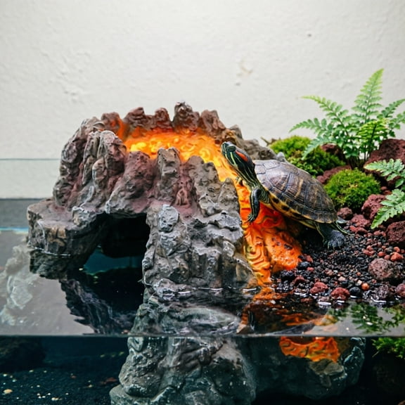 Turtle Basking Platform Reptile Climbing Dock with Adjustable Suction Cups Elevated Resin Small Pet Resting Hideout for Aquarium Landscaping Turtle Tank Enclosure