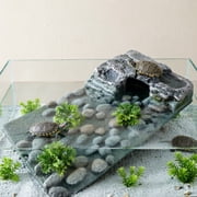 Turtle Basking Platform Reptile Climbing Dock with Adjustable Suction Cups Elevated Resin Small Pet Resting Hideout for Aquarium Landscaping Turtle Tank Enclosure