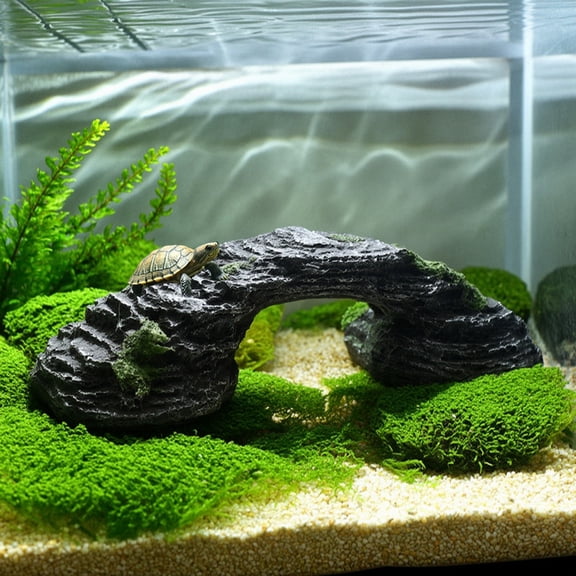 Turtle Basking Platform, Rock Look Resin Baby Tortoise Climbing Ramp, Arched Reptiles Dock Resting Terrace for Turtle Tank Terrarium Accessory