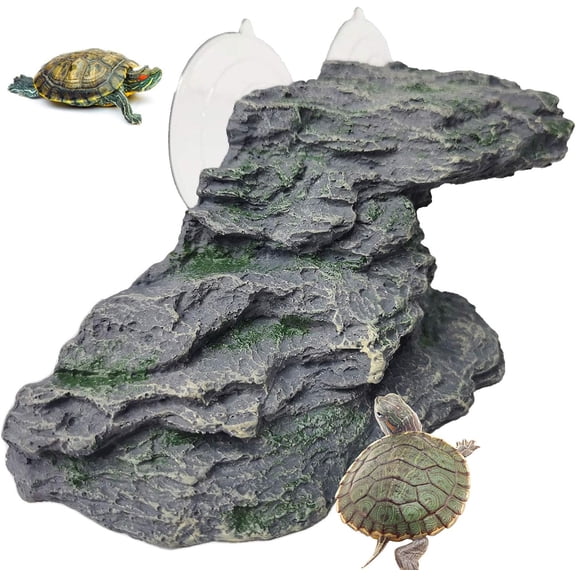 Turtle Basking Platform  Tortoise Climbing Ramp Shale Reptiles Dock Resting Terrace Stone Aquarium Ornament Rock Landscaping Decoration for Frogs Newts (Medium Size:8.2Lx3.3Wx3.1H)