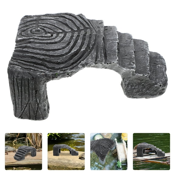 Dark Grey Resin Turtle Basking Platform for Pet Use with Vivid Design and Durable Finish