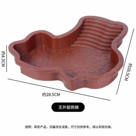 Turtle Bath Tub for Reptiles and Amphibians, Removable Spa Pool with Ladder, Brown Red Color for Pet Swimming and Cleaning