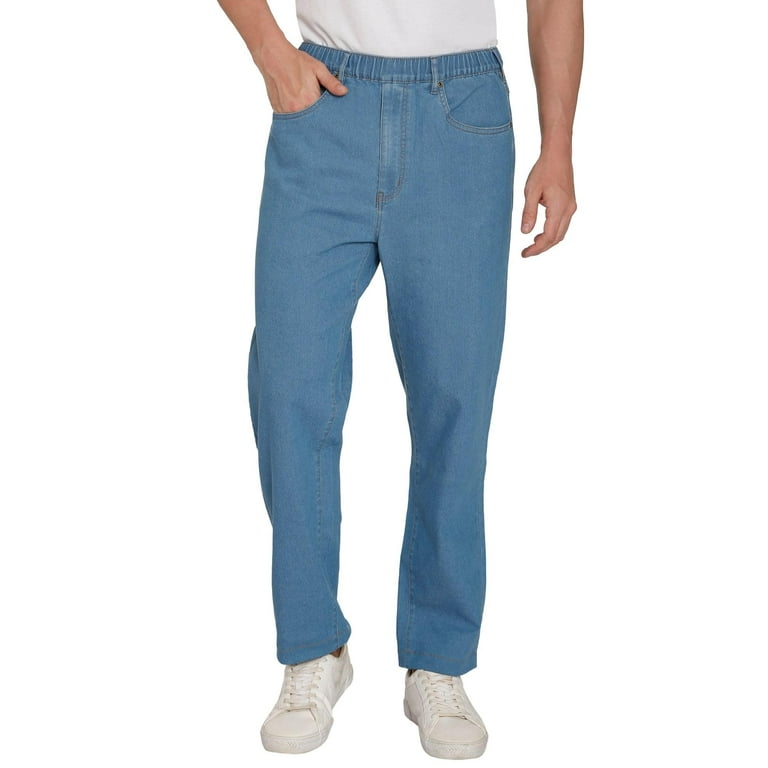 Turtle Bay New York Men's Casual Elastic Waist Denim Pull on Jeans Pants