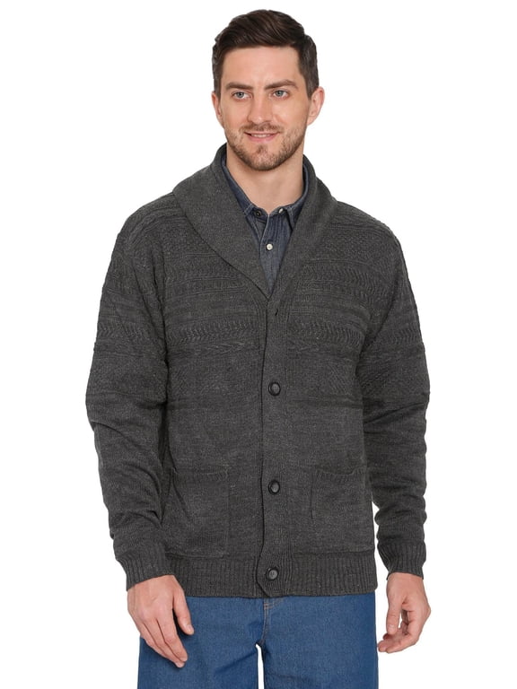 Men's Jacquard Knit Shawl Collar Cardigan - Botton front with Pockets