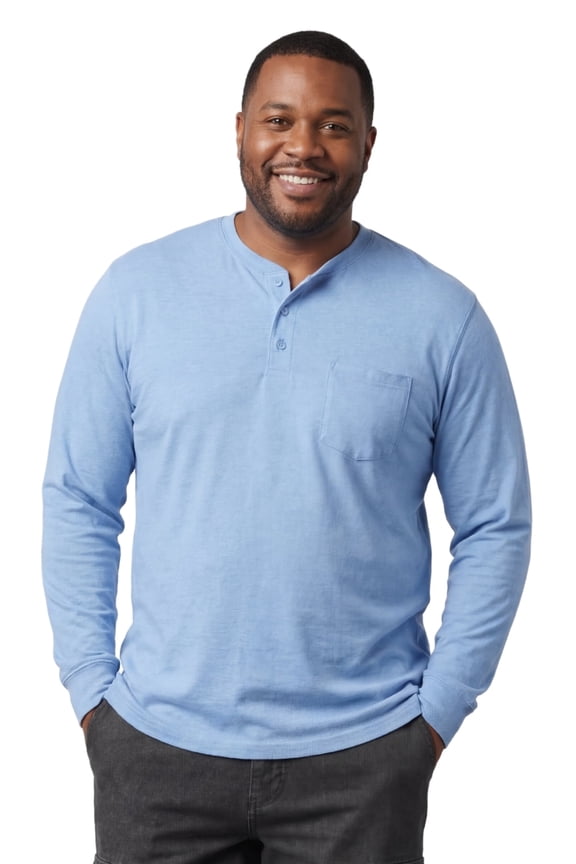 Men's Long Sleeve Henley shirt in cotton blend with 3 Button Placket & Chest Pocket