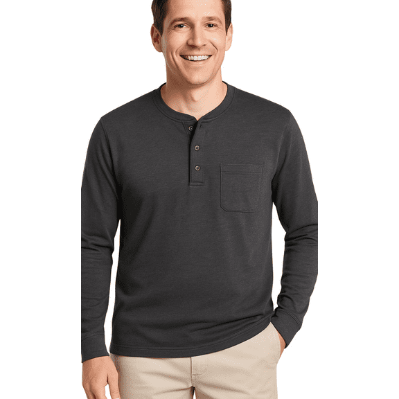 Turtle Bay New York Men's Long Sleeve Henley shirt in cotton blend with 3 Button Placket & Chest Pocket