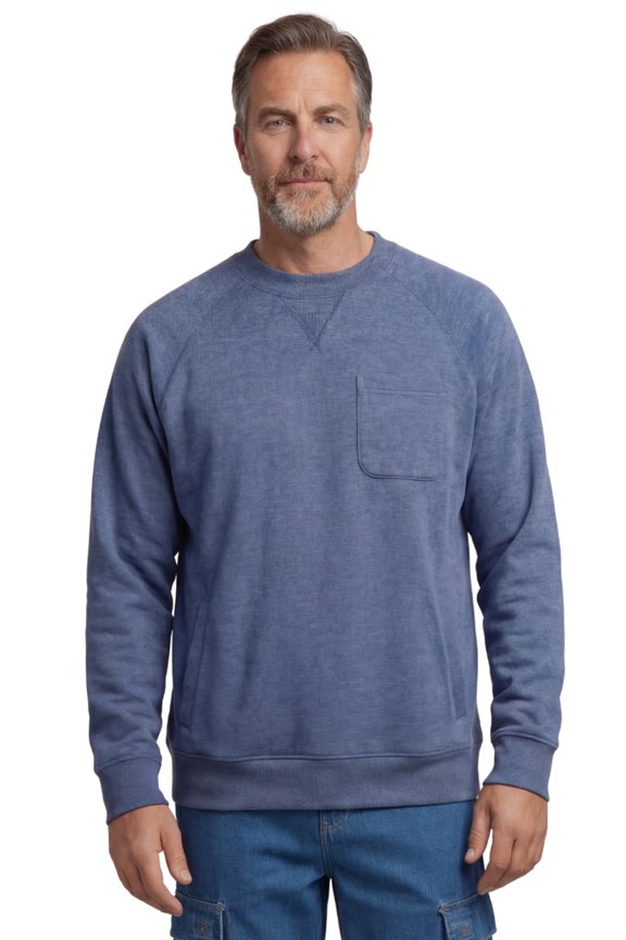 Mens Fleece Sweatshirt 3 Pocket Raglan Sleeve Chest Pocket Tagless Neck