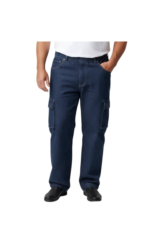 Men’s Pull-On Jeans with Double Cargo Pockets, Elastic Waist, Relaxed Fit
