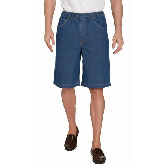 Turtle Bay New York Men's Stretch Waist Pull On Shorts in Denim Fabric - Free of Buttons & Snaps
