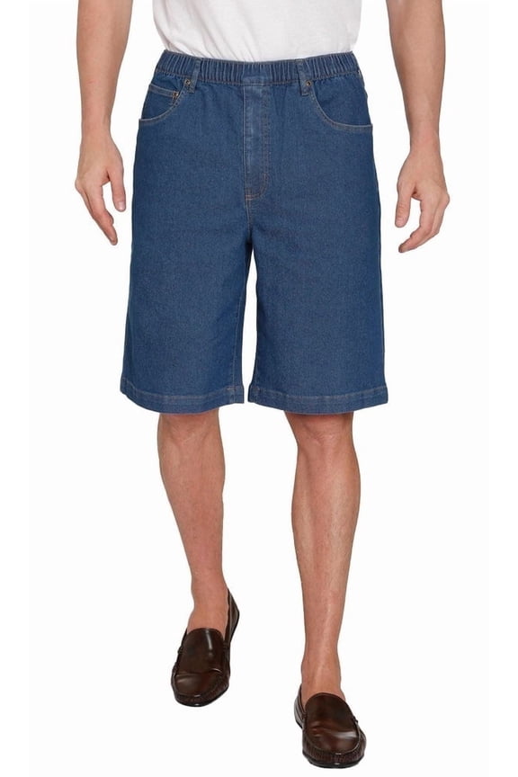 Men's Stretch Waist Pull On Shorts in Denim Fabric - Free of Buttons & Snaps
