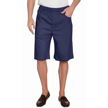 Turtle Bay New York Men's Stretch Waist Pull On Shorts in Twill Fabric - Free of Buttons & Snaps