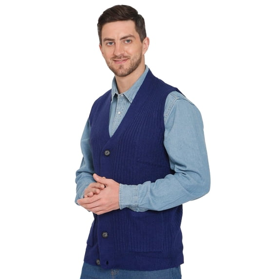 Turtle Bay New York Men's Relaxed Fit Rib Knit Sweater Vest - Button Front with Pockets