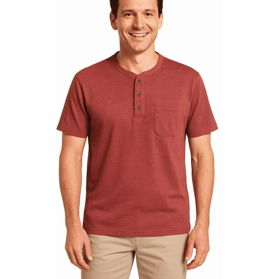 Turtle Bay New York Men's Short Sleeve Henley Relaxed Fit Shirt with Pocket
