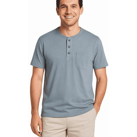 Turtle Bay New York Men's Short Sleeve Henley Relaxed Fit Shirt with Pocket