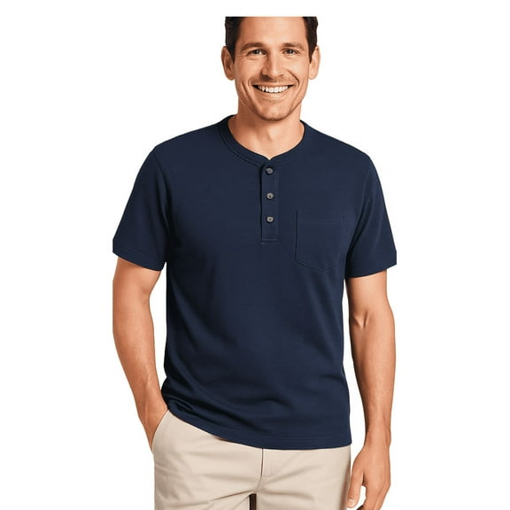 Turtle Bay New York Men's Short Sleeve Henley Relaxed Fit Shirt with Pocket