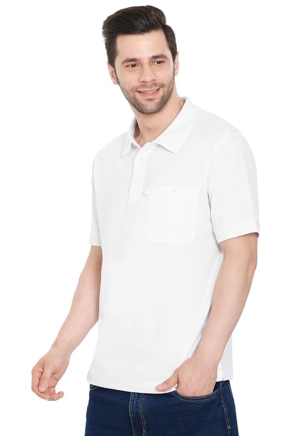 Men’s Short Sleeve Pique Polo Shirt, Cotton Blend, Regular Fit, Front Pocket