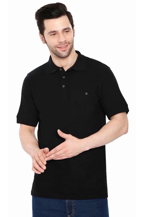 Mens Short Sleeve Pique Polo Shirt, Cotton Blend, Regular Fit, Front Pocket