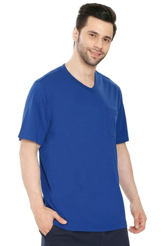 Men’s Short Sleeve Relaxed Fit V-Neck T-Shirt in Cotton Blend with Pocket