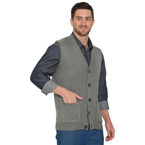 Turtle Bay New York Men's Soft Button Front Flat Knit Sweater Vest with front patch pockets