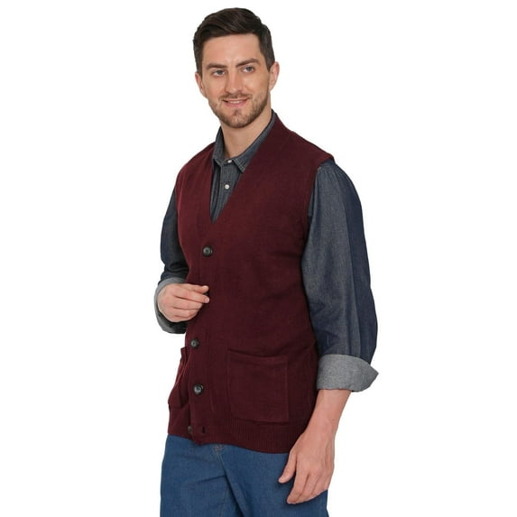 Turtle Bay New York Men's Soft Button Front Flat Knit Sweater Vest with front patch pockets