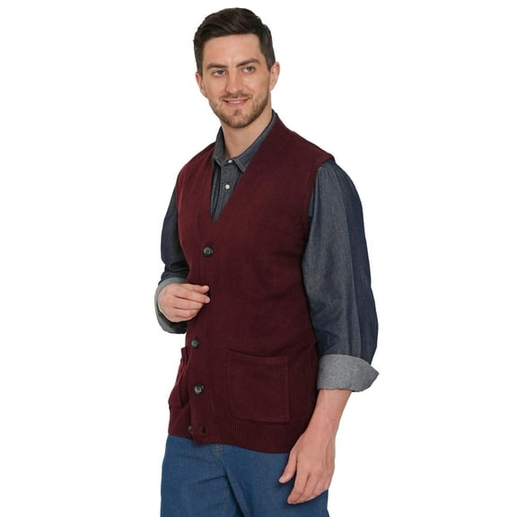 Turtle Bay New York Men's Soft Button Front Flat Knit Sweater Vest with front patch pockets