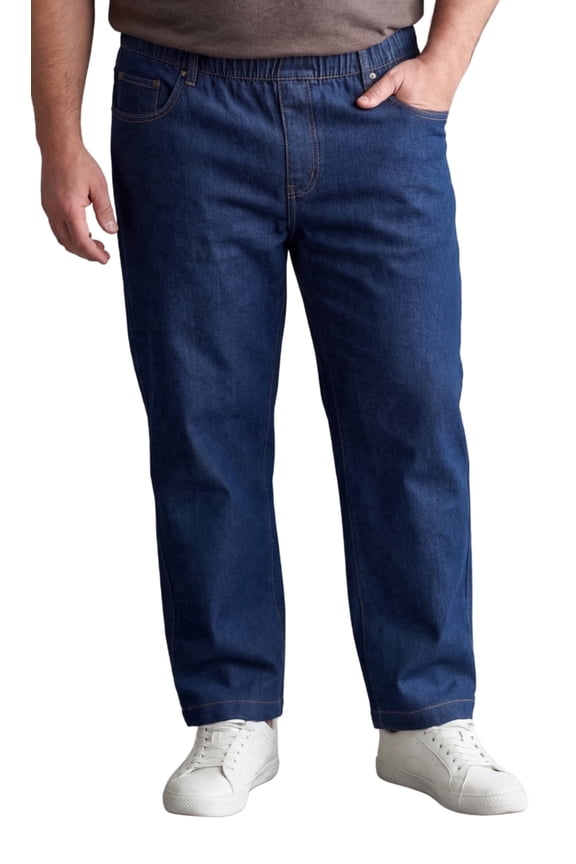 Mens Comfort Fit Casual Elastic Waist Pull on Jeans in Denim (Plus Sizes)