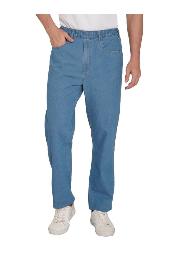 Men's Comfort Fit Elastic Waist Pull-On Jeans in Denim (Plus Sizes)