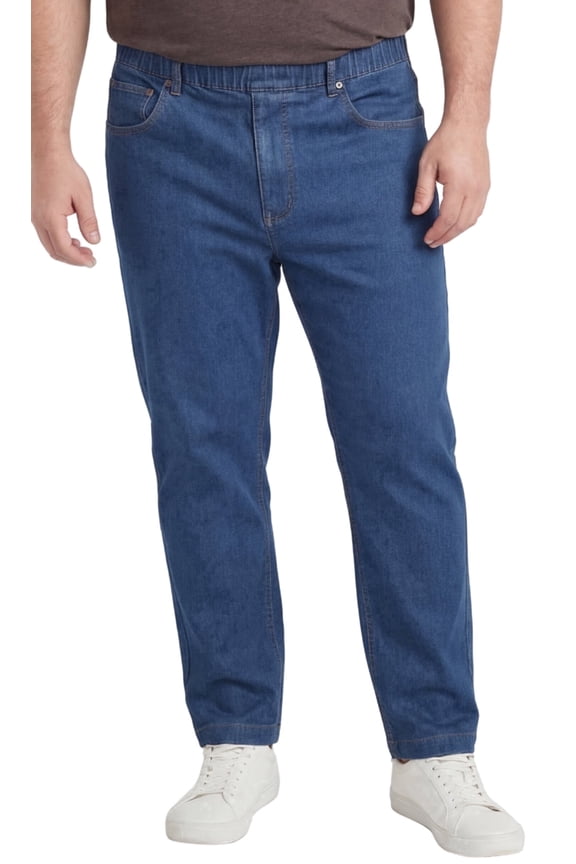 Mens Comfort Fit Casual Elastic Waist Pull on Jeans in Denim (Plus Sizes)