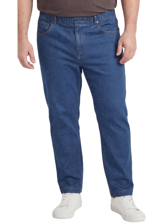 Mens Comfort Fit Casual Elastic Waist Pull on Jeans in Denim (Plus Sizes)