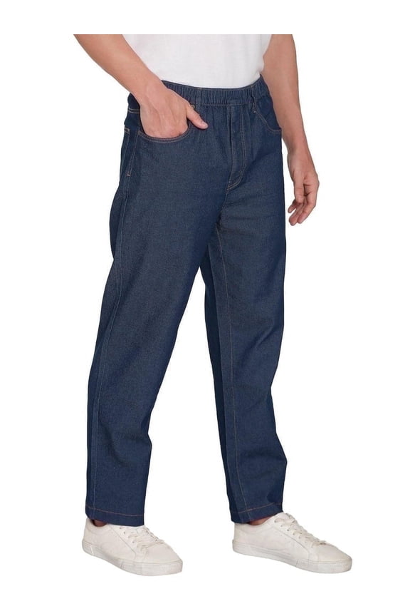 Mens Comfort Fit Casual Elastic Waist Pull on Jeans in Denim (Plus Sizes)