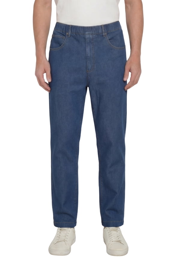 Mens Comfort Fit Casual Elastic Waist Pull on Jeans in Denim (Plus Sizes)