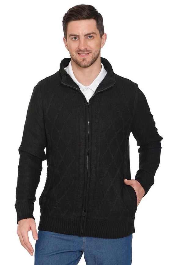 Mens Sherpa Fleece Lined Zip Front Sweater Jacket