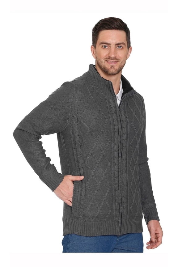 Mens Sherpa Fleece Lined Zip Front Sweater Jacket