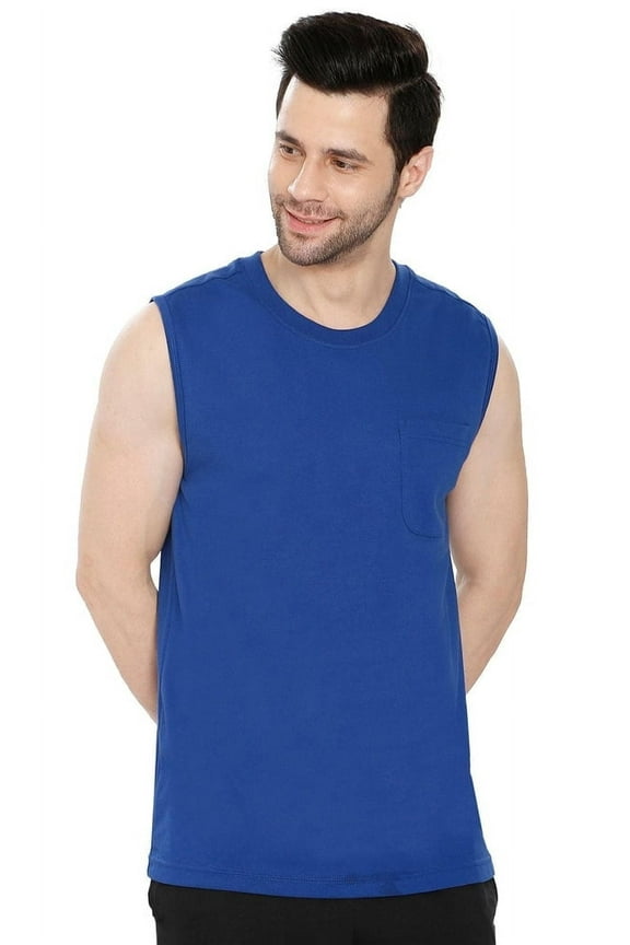 Mens Sleeveless T-Shirt with Pocket - A No Cling Comfort Fit Tank