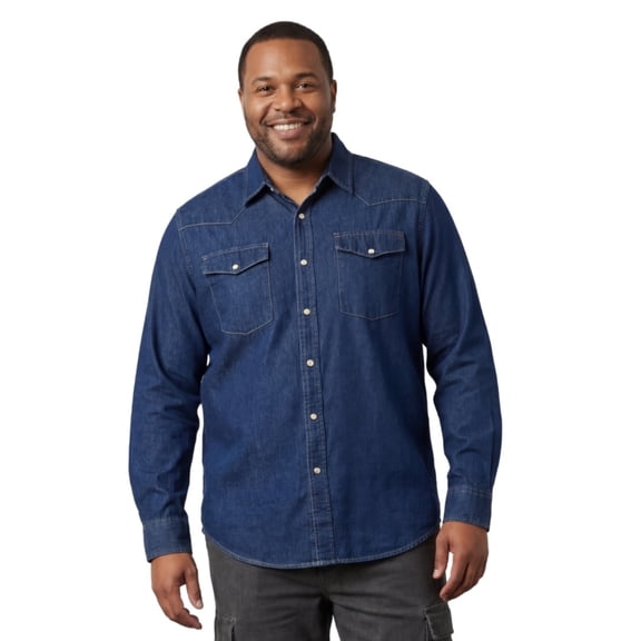 Turtle Bay New York Mens Western Snap Front Button Shirt in Denim and Twill